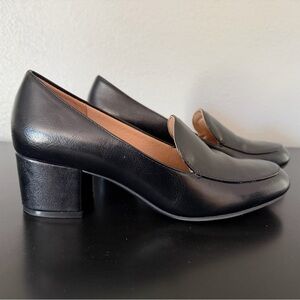 Life Stride Black Leather Mid Block Heel Loafers